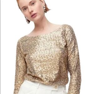 J. CREW Sequined Three-Quarter-Sleeve Boatneck Top